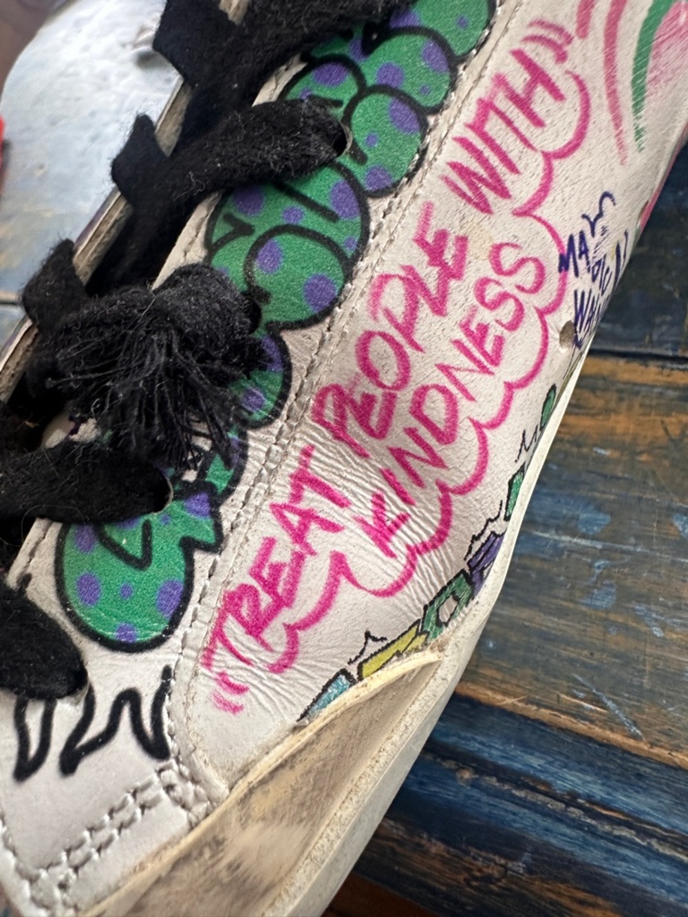 Golden Goose Graffiti Lace-Up Sneakers - Black Laces VGUC slight creasing - Picture 12 of 14